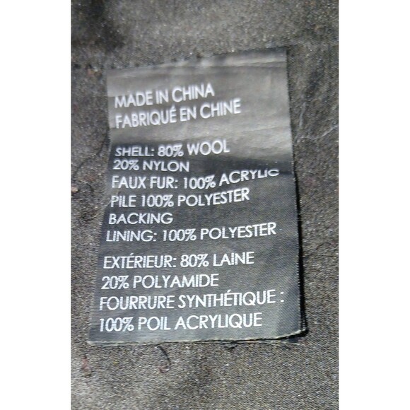 Club Monaco Womens Wool Pea Coat Faux Fur Collar Black XS Zip Mid-length Chic - Picture 11 of 12